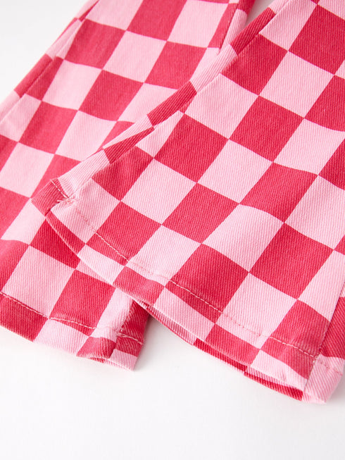 girls-pink-plaid-print-elastic-flared-pants-jeans Rylee Faith Designs - Sophia's Style-5